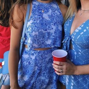 American apparel baby blue floral set -top/skirt
